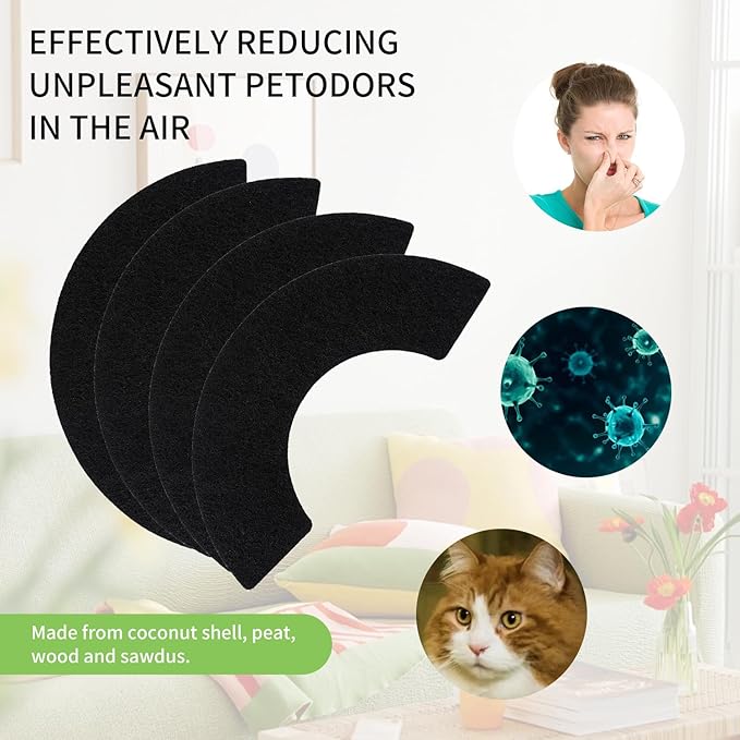 8 Pack Carbon Filters Compatible with Litter Robot 4, Cat Litter Box Alternative Replacement Filters Thickened Type to Absorb Odors Control Damp, Keep Home Fresh