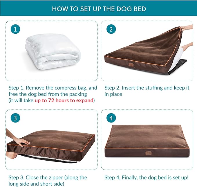 Bedsure Waterproof Dog Beds for Meidum Dogs - Up to 50lbs Medium Dog Bed with Removable Washable Cover, Pet Bed Mat Pillows, Brown