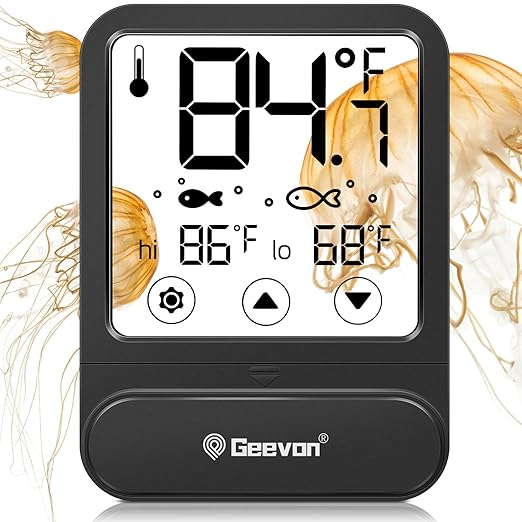 Geevon Aquarium Thermometer with High & Low Temperature Warning Function,Large LCD Touch Screen, Digital Fish Tank Thermometer Temperature Gauge Stick-on Water Tank Reptile Terrarium