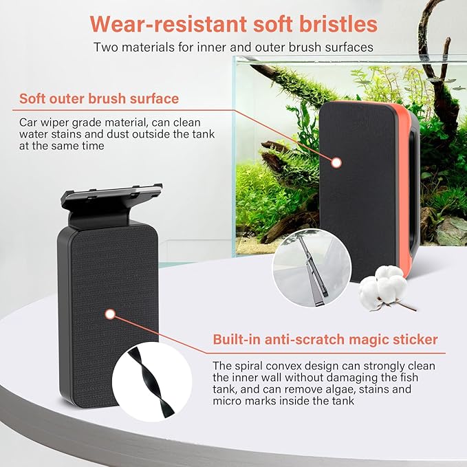 hygger Fish Tank Magnetic Glass Cleaner Two Detachable Algae Scraper for Aquarium Fish Tank，Floating Scrubber Brush Glass Algae Magnet Cleaning Tool for Medium Aquariums Tank