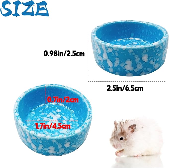 kathson 4 Pcs Hamster Food Bowl Guinea Pig Ceramic Water Bowl Small Animal Feeding Dish for Dwarf Hamster Gerbil Syrian Ferret Hedgehog Chinchilla Bunny (Blue)