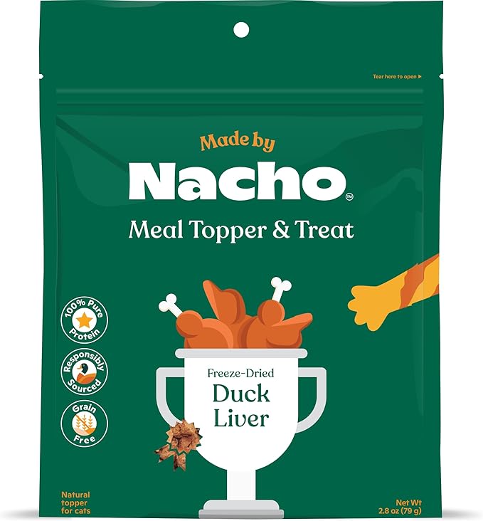 Made by Nacho Freeze-Dried Duck Liver Meal Topper, Mixer,or Treat 2.8oz | Single Ingredient, Healthy, Protein-Packed, Nutrient-Rich | Limited Ingredient Treats for Cats