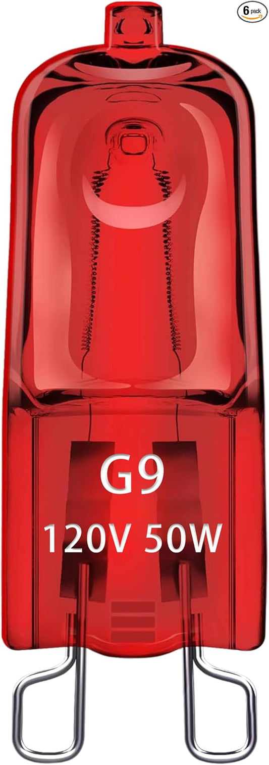 6 Pack G9 Infrared Heat Lamp Bulbs for Reptile, Dimmable Night Red UVA Reptile Heat Lamp, 2 Pin Base Mini Reptile Light Bulb Replacement (50 Watt)
