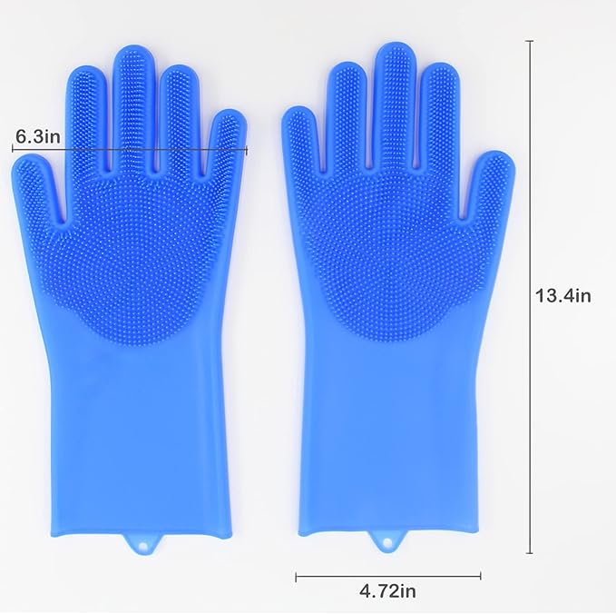 Pet Grooming Gloves, Yintoper Dog Washing Gloves with High-Density Teeth, Heat Resistant Silicone Cat Hair Remover with Enhanced Five Finger Design, Bathing and Massaging for Dogs and Cats Blue