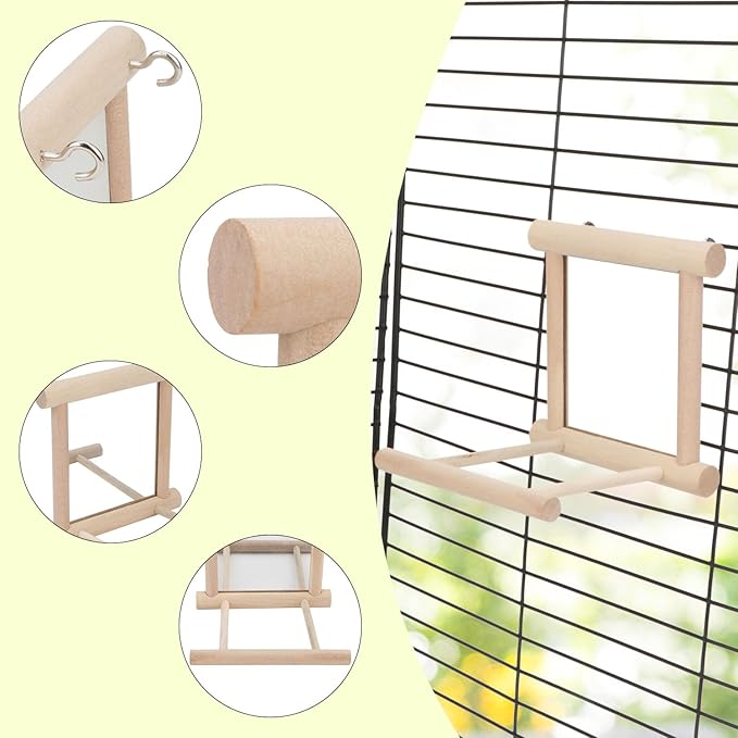 Hypeety Bird Parrot Mirror Toy Swing Hanging with Perch for Parrot Parakeet Budgies Cockatiel Conure Finch Lovebird African Grey Amazon Cockatoo (D)