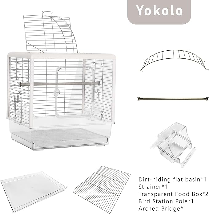 Bird Cage 27-inch Inch Wrought Iron Parrot Cage Acrylic See-Through Standing Flight Parakeet Cage for Cockatiels Cheek Conure Lovebird Budgie Finch Canary