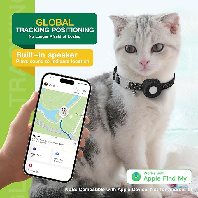 Cat Tracker,Pet Tracker for Cats (Only iOS),Waterproof Tracker Cat Collars with Safety Elastic Buckle,Works with Any Collar,No Monthly Fee,Compatible with Apple Find My App