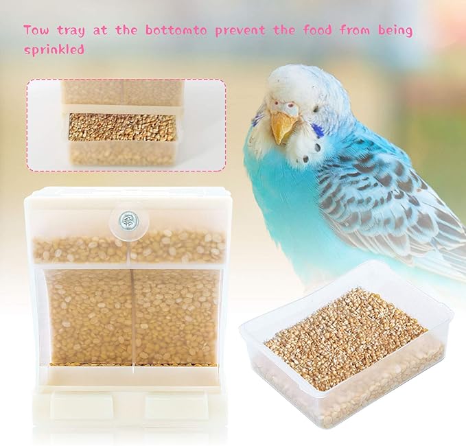 Rypet 2 PCS No-Mess Bird Feeder - Integrated Parrot Automatic Feeder for Small to Medium Birds Seed Food Container