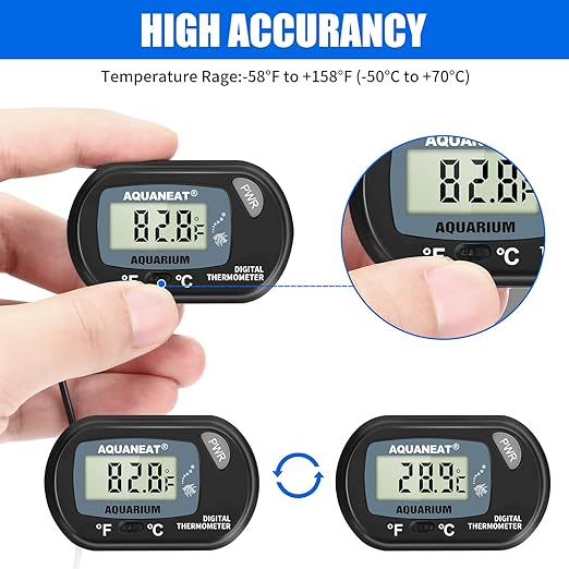 AQUANEAT 2 Pack Aquarium Thermometer, Fish Tank Thermometer, Digital Thermometer, Reptile Thermometer, Terrarium Water Temperature Test, with Large LCD Display