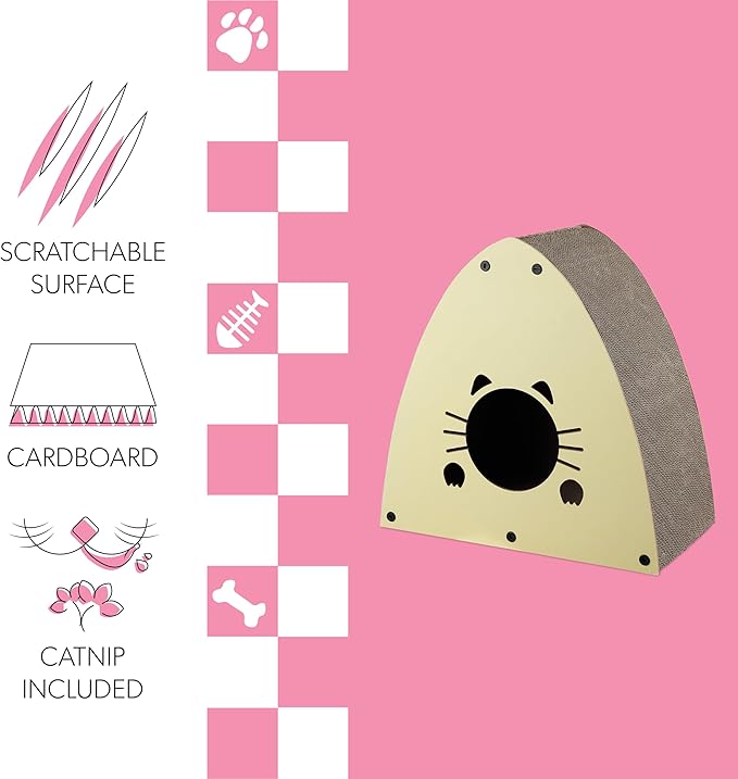 CSR1006A Koko 19" Modern Cardboard Triangle Cat Cave Scratcher with Catnip, Almond