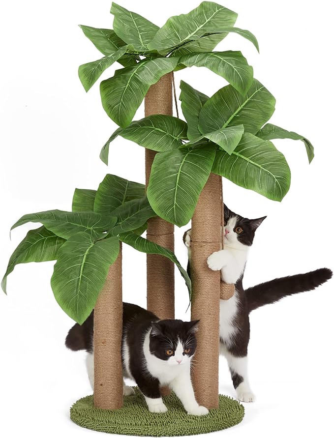 31.5Inch Cat Scratching Post,Cat Scratcher Tree with 3 Scratching Poles & 2 Interactive Dangling Balls,Cats Scratching Posts for Indoor Kitten & Adult Cats