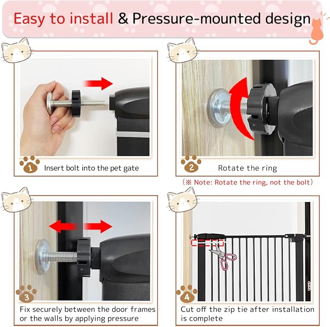 Extra Tall Pet Gate 55.12" High Pressure Mounted 34.06"-38.38" Extra Wide (9 Sizes) 1.37" Gap for Cat Dog Children Stairs Doorway Hallway No Drilling Auto-Close (34.06"-38.38", Black)