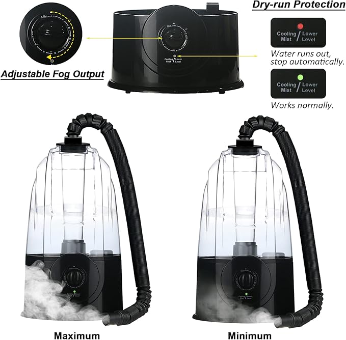 COOSPIDER Reptile Fogger Humidifier Mister for Terrarium Tank with 2 Extension Tubes/Hoses, Pets Mister Adjustable Fog for Reptiles/Amphibians/Snake (3L,380ml/hr)