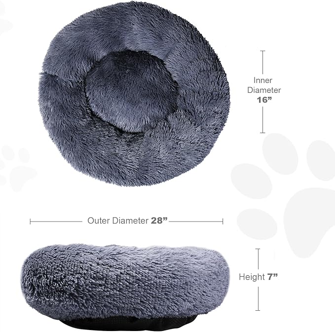 Aurako Cat Bed Dog Bed Round Cushion Pet Bed Mat Ultra Soft Plush Donut Sofa Comfortable Pillow Machine Washable Pet Cuddle Beds for Kitten Small Medium Large Dogs Cats 28" Dark Gray