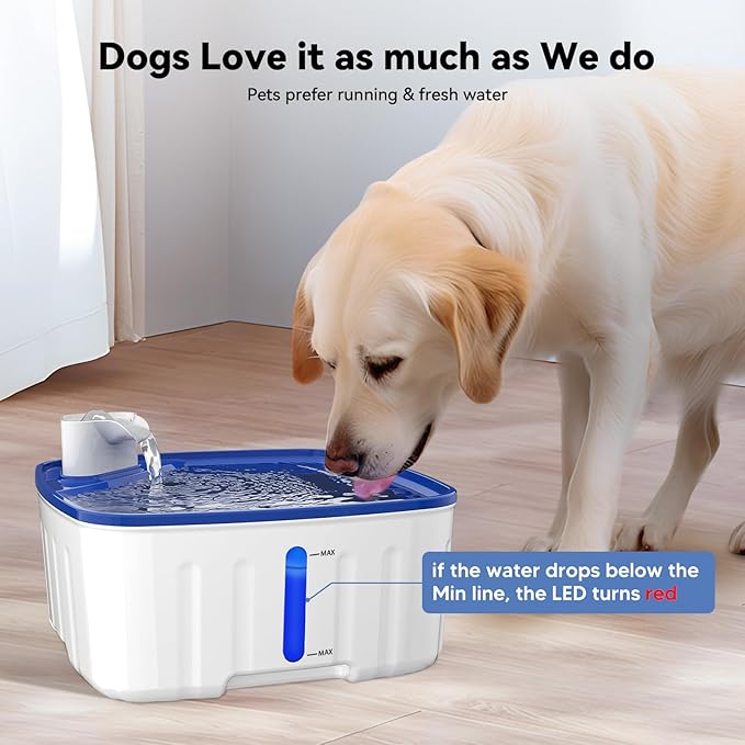 Dog Water Fountain for Large Dogs, 2.1GAL/8L/270oz Large Dog Water Fountain for Dogs Inside w/Water Level Window and LED Shortage Reminder, Ultra-Quiet Pump Dog Fountain for Multiple Pets