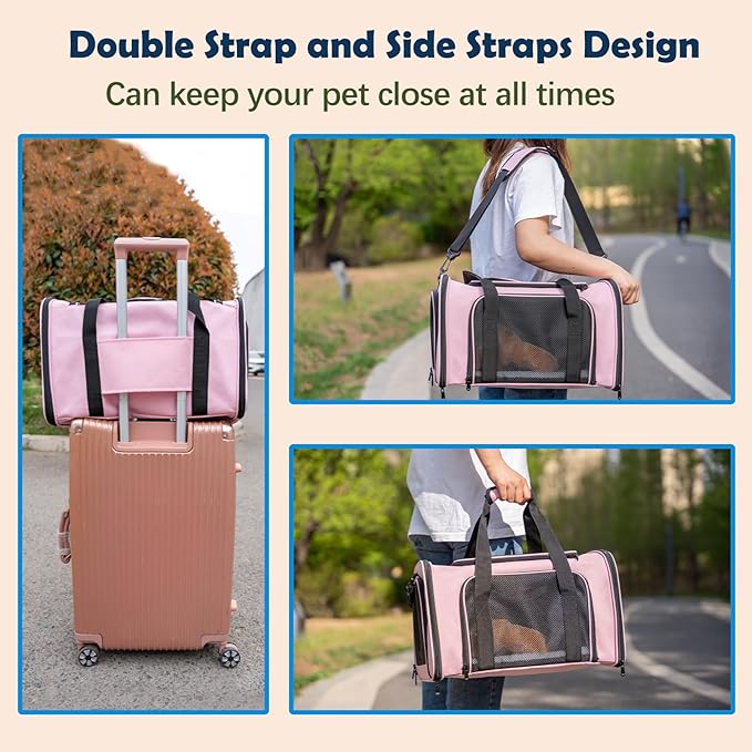 Dog Cat Carrier Pet Carriers for Small Medium Large Cats Dogs Carrier Soft Sided Small Puppy Dog Carrier Portable Foldable Airline Approved Dog Cat Travel Carrier Pink Medium