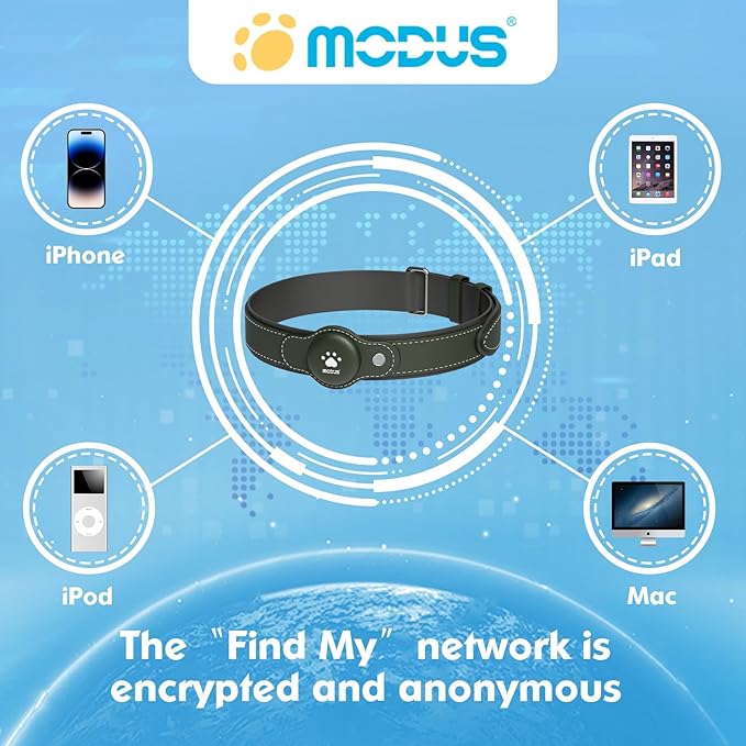 MODUS GPS Tracker for Dogs, 2 in 1 Pet Tracking Smart Collar (Only iOS), Real-time Location/No Monthly Fee/Unlimited Range GPS Tracker Dog Collar Tracking Devices for Small Medium Large Dogs