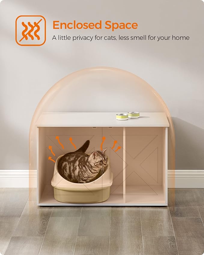 Feandrea Cat Litter Box Enclosure, Litter Box Furniture Hidden with Removable Divider, Indoor Cat House, End Table, 31.5 x 20.9 x 19.7 Inches, White UPCL002W01