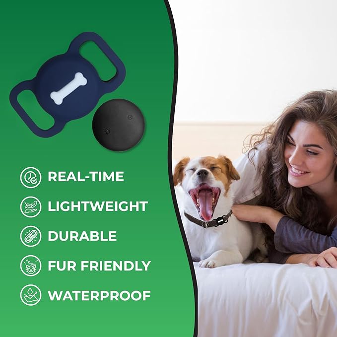 Smart Pet Tracker, Dog Tracker with Black Collar Holder, Smart Tag for Seamless Location Tracking, Work with Find My (Blue)