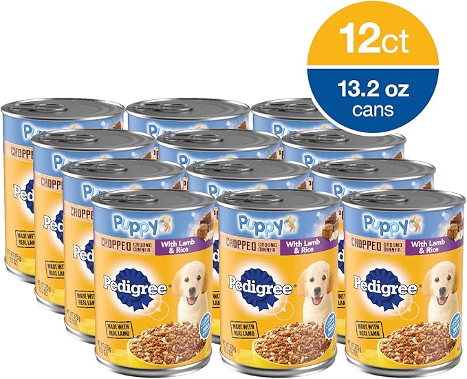 PEDIGREE CHOPPED GROUND DINNER Puppy Canned Soft Wet Dog Food With Lamb & Rice, 13.2 oz. Cans (Pack of 12)