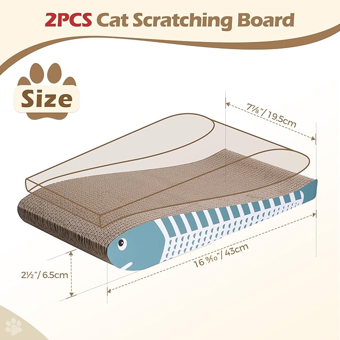 ComSaf Cat Scratching Board 2 Pack, Cat Scratcher Cardboard, Curved Cat Scratcher, Cute Cat Scratch Pad for Kitty, Recycle Cardboard Cat Scratcher, Double-Sided Pad for Long Lasting Use (Blue)