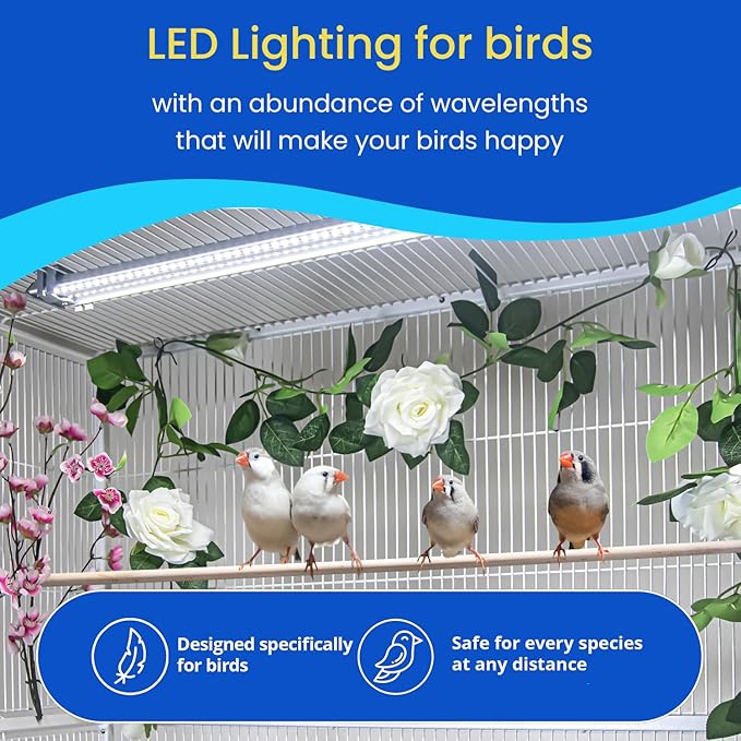 M&M Cage Company - Bird Cage Light - Full Spectrum LED Pet Light for Soft Bill Birds - Simulates Natural Environment - Safe for All Avian Species - No Bulbs to Change (10" Long)