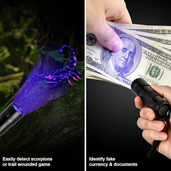 Simple Deluxe UV Flashlight Black Light 395nm Hand-held Detecting Torch for Pet Urine, Stains, Verifying Money Documents, Batteries Not Included, Black