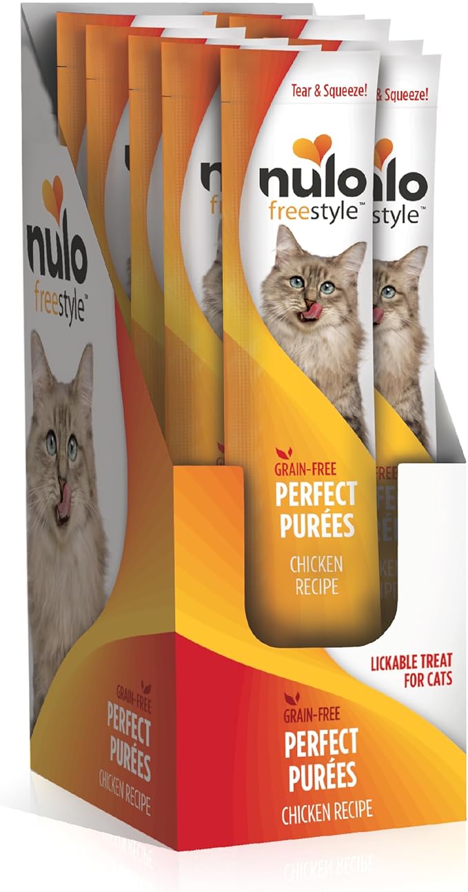 Nulo Freestyle Grain-Free Perfect Purees Premium Wet Cat Treats, Squeezable Meal Topper for Felines, High Moisture Content to Support Cat Hydration, 0.5 Ounce, Chicken