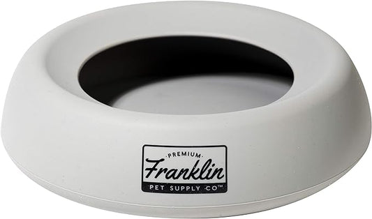 Franklin Sports Spill Proof Portable Pet Bowl For Cars - No Splash Travel Water + Food Dish for Dogs + Cats - 16 oz. - BPA Free,White , Gray