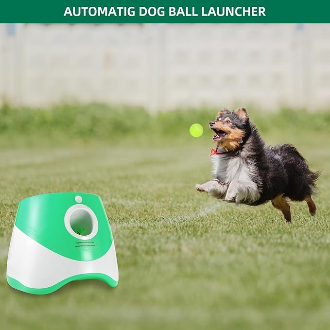 Dog ball thrower launcher,Automatic Ball Launcher for dogs with 12 Tennis Balls,Thrower Distance 10-30ft,interacive Dog Toys Tennis Ball Launcher for Small Dogs(Green ball launcher)