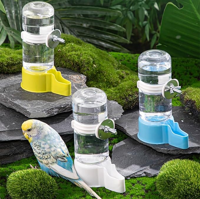 Pet Bird Automatic Water Feeder, 4.73 Fl Oz Parrot Water Dispenser, Bird Cage Suspended Automatic Water Dispenser for Parakeet Budgie Lovebirds Canary Cockatiel (White)