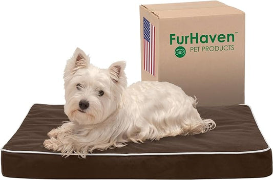 Furhaven Water-Resistant Memory Foam Dog Bed for Medium/Small Dogs w/ Removable Washable Cover, For Dogs Up to 35 lbs - Indoor/Outdoor Solid Polycanvas Mattress - Espresso, Medium