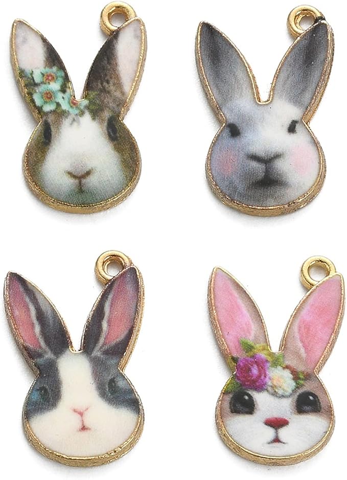 LiQunSweet 40 Pcs 4 Styles Enamel Animal Bunny Rabbit Easter Charms for Jewelry Making Bracelets Necklace