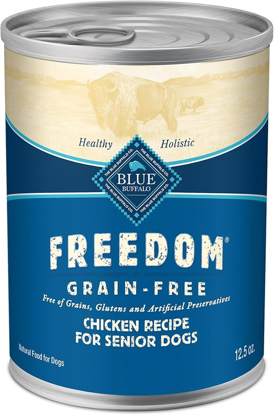 Blue Buffalo Freedom Grain-Free Senior Wet Dog Food, Free of Glutens & Artificial Preservatives, Made With Natural Ingredients, Chicken Recipe, 12.5-oz. Cans (12 Count)