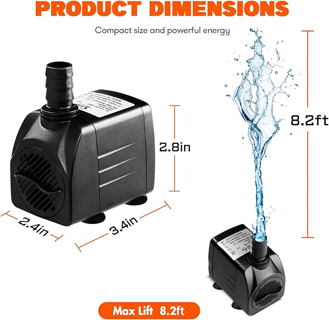 Simple Deluxe 400 GPH 30W Submersible Water Pump Power Head with Adjustable Intake for Fish Tank, Hydroponics, Fountains, Ponds, Aquariums