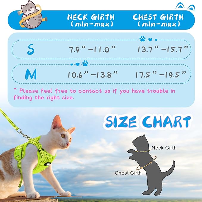 Supet Cat Harness and Leash Set for Small to Large Cats Adjustable Cat Vest Harness with Reflective Trim Universal Cat Leash and Harness for Cats/Puppies Outdoor Walking