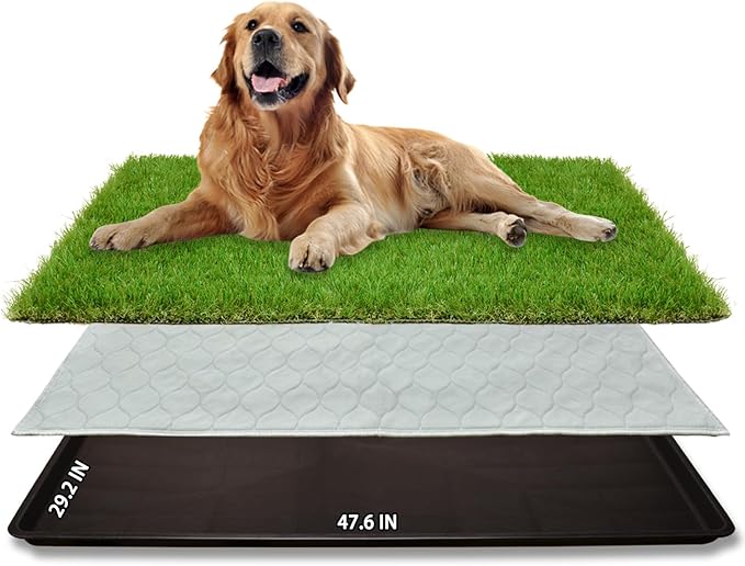 Dog Grass Large Patch Potty, Artificial Dog Grass Bathroom Turf for Pet Training, Washable Puppy Pee Pad, Perfect Indoor/Outdoor Portable Potty Pet Loo (Potty system-47.6"x29.2")