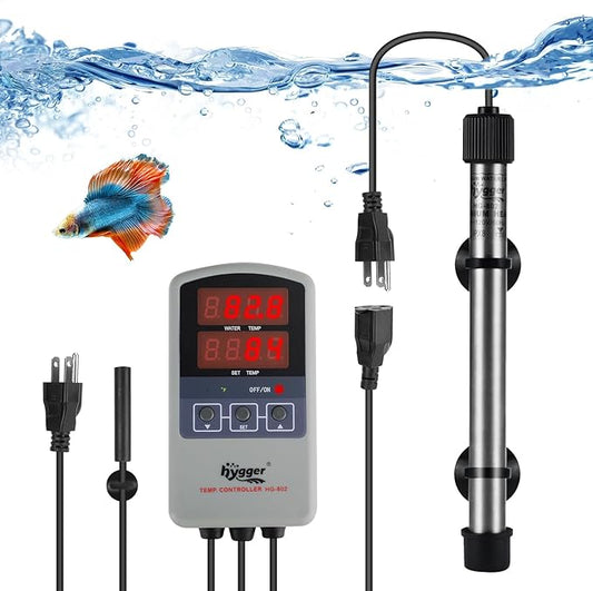 hygger Marine 50W Titanium Aquarium Heater for Salt Water and Fresh Water, Digital Submersible Heater with External IC Thermostat Controller and Thermometer, Fish Tank Heater for Fish Tank 5-10 Gallon