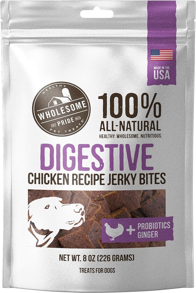 Wholesome Pride Functional Dog Digestive Support Chicken Recipe Jerky Bites Dog Treats - 8 oz