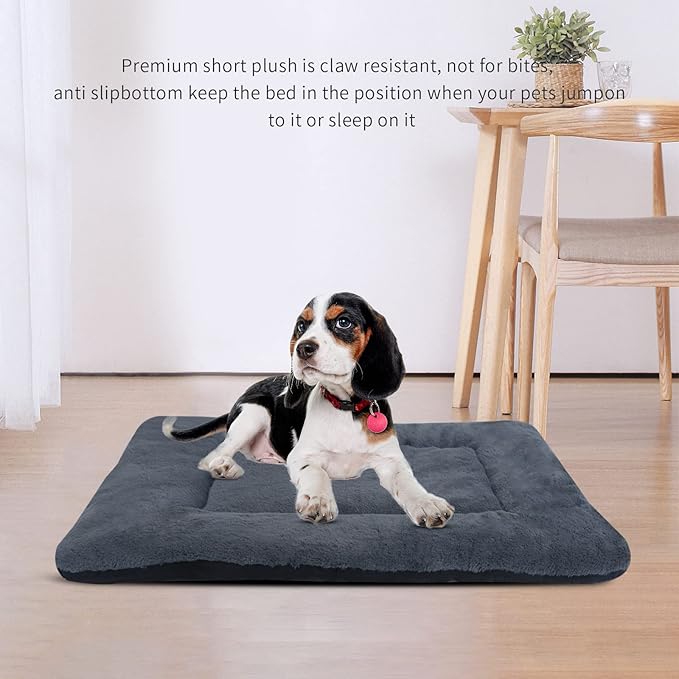 Reversible Dog Bed Mat with Plush and Corn Velvet,Soft Warm Pet Cushion, Dual Purpose Washable Sleeping Mattress Bed for Small Medium Large Dog and Cat XB004 (42"x28", Dark Grey)