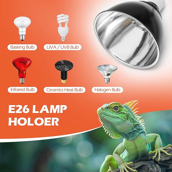 Reptile Light Fixture, 5.5 inch Optical Reflection Deep Dome Heat Lamp Fixture, UVB Heat Basking Lamp Fixture for Amphibian Reptile Terrariums