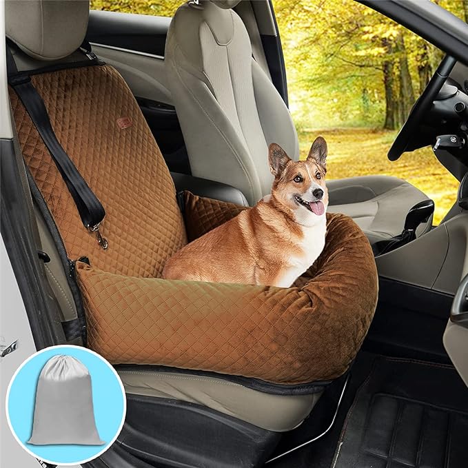 Dog Car Seat Pet Booster Seat Pet Travel Safety Car Seat,The Dog seat Made is Safe and Comfortable, and can be Disassembled for Easy Cleaning (Brown)