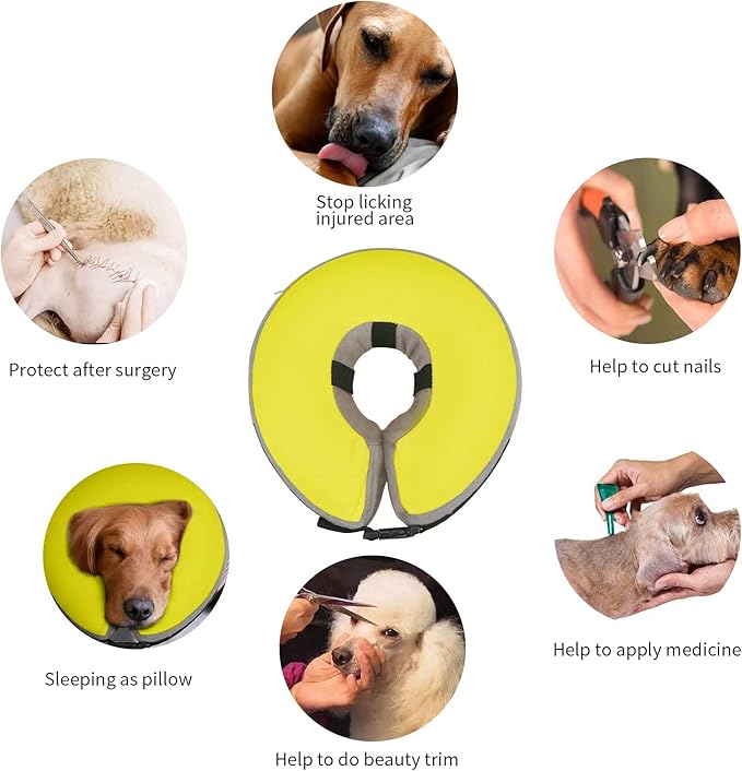 Inflatable Dog Cone,Adjustable Recovery Collar for Dogs After Surgery,Prevent from Biting & Scratching,Not Block Vision (Yellow XL)