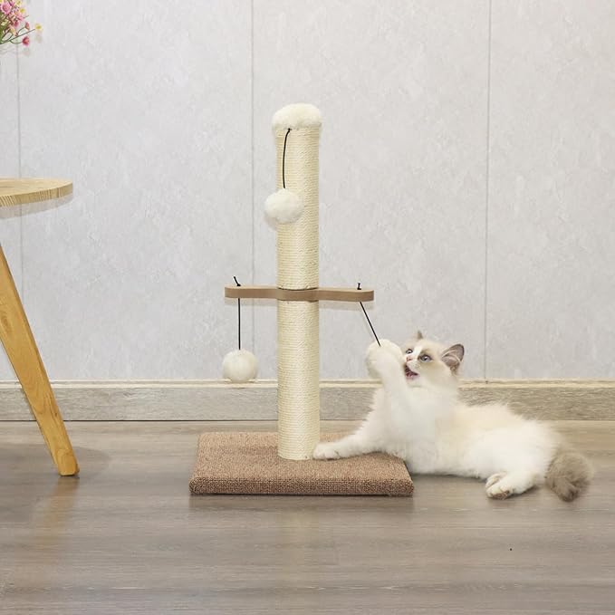 Cat Scratching Post, Small Sisal Scratch Posts for Indoor Kittens and Small Size Cats,with Hanging Ball Toys,21inches Beige