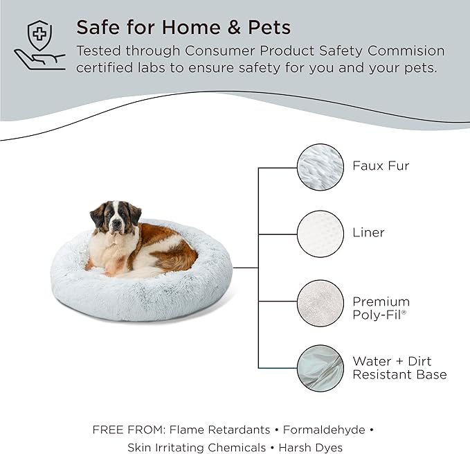 Best Friends by Sheri The Original Calming Donut Cat and Dog Bed in Shag Fur Frost, Extra Large 45"