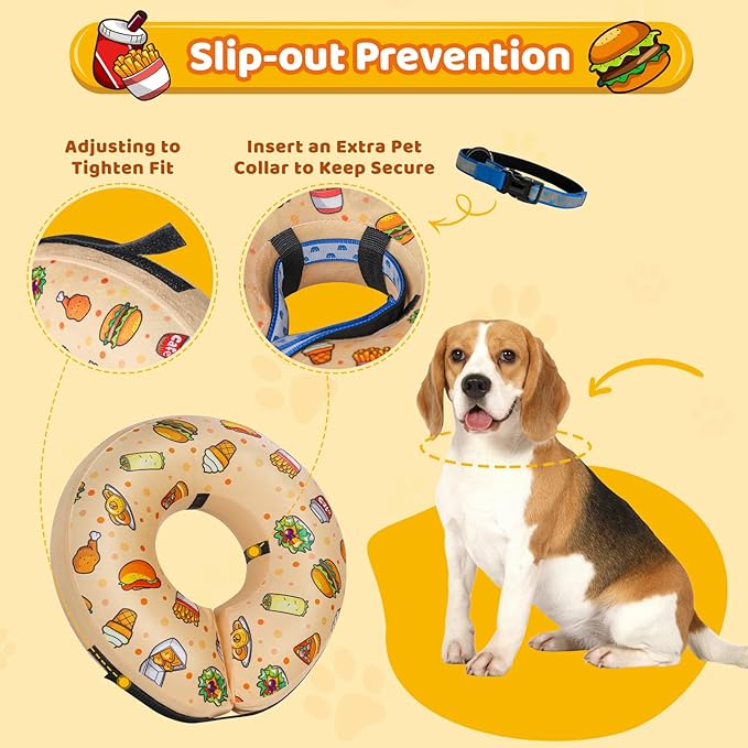 Grand Line Hamburger Collar for Dogs and Cats, Soft Protective Recovery Cone After Surgery, Blow up Pet Donut Collar Cone, E-Collar Alternative Does not Block Vision (Medium)