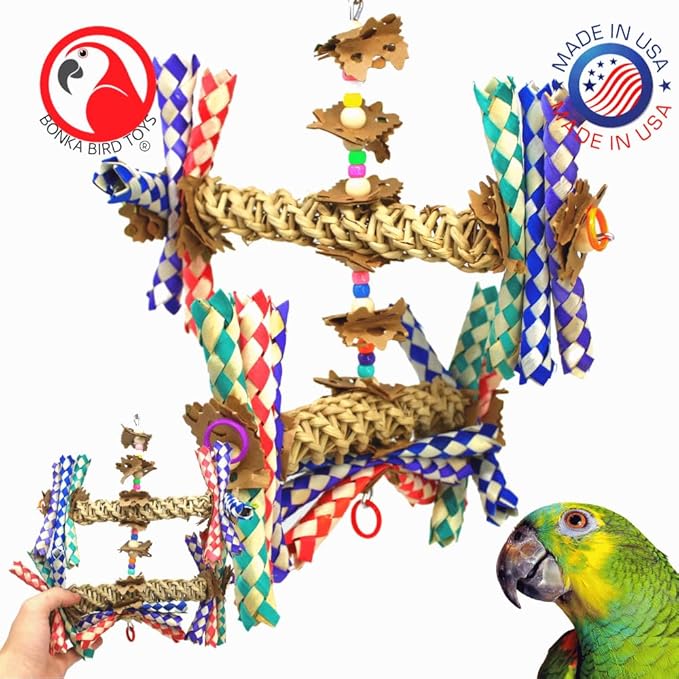 Bonka Bird Toys 1241 Double Helix 11" High by 9" Wide Parrot Toy, Amazon, African Grey, Conure, and Similar Sized Birds