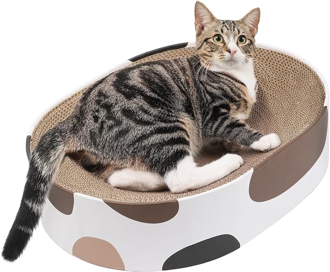 ComSaf Cat Scratching Board, Corrugated Cardboard Cat Scratcher Bed Lounge Durable Long Lasting, Cat Scratch Pad for Indoor Cats Protecting Furniture, 17 Inch x13 Inch (Oval)