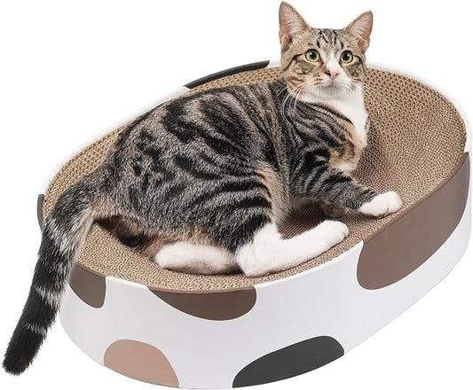 ComSaf Cat Scratching Board, Corrugated Cardboard Cat Scratcher Bed Lounge Durable Long Lasting, Cat Scratch Pad for Indoor Cats Protecting Furniture, 17 Inch x13 Inch (Oval)