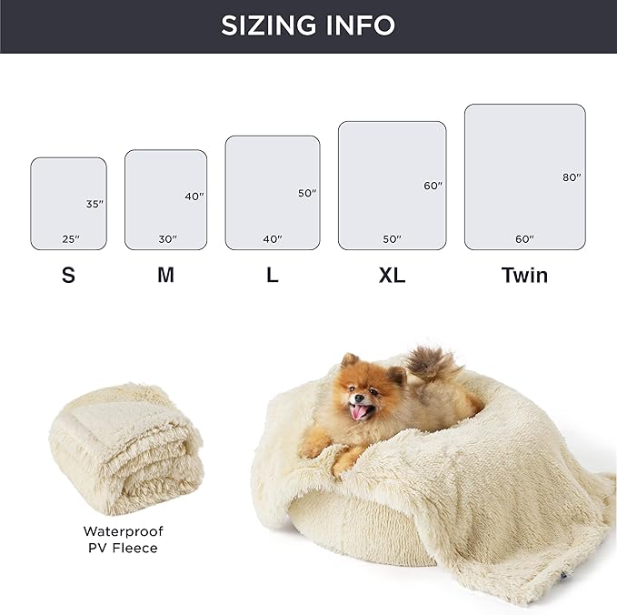 Bedsure Waterproof Dog Blankets for Large Dogs - Calming Cat Blanket for Couch Protector Washable, Long Faux Fur Pet Throw Blanket for Puppy, Reversible Furniture Protection, 40"x50", Cream